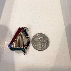 Vintage Gold Tone Celtic Harp with Multicolor Shape Rhinestones Pin Brooch